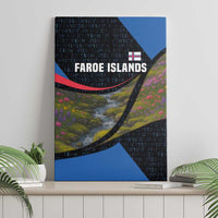 Faroe Islands Canvas Wall Art with Waterfall Nature Scene and Rune Pattern Design - Wonder Print Shop