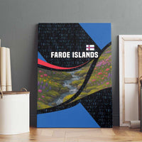 Faroe Islands Canvas Wall Art with Waterfall Nature Scene and Rune Pattern Design - Wonder Print Shop