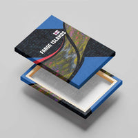 Faroe Islands Canvas Wall Art with Waterfall Nature Scene and Rune Pattern Design - Wonder Print Shop