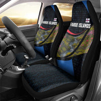 Faroe Islands Car Seat Cover with Waterfall Nature Scene and Rune Pattern Design - Wonder Print Shop