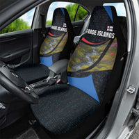 Faroe Islands Car Seat Cover with Waterfall Nature Scene and Rune Pattern Design - Wonder Print Shop