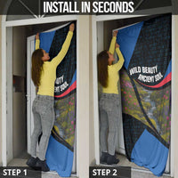 Faroe Islands Door Cover with Waterfall Nature Scene and Rune Pattern Design - Wonder Print Shop