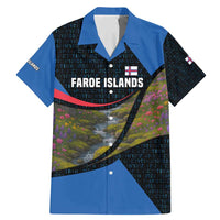 Faroe Islands Family Matching Mermaid Dress and Hawaiian Shirt with Waterfall Nature Scene and Rune Pattern Design - Wonder Print Shop