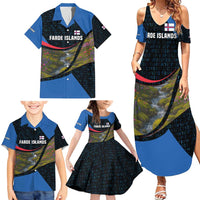 Faroe Islands Family Matching Summer Maxi Dress and Hawaiian Shirt with Waterfall Nature Scene and Rune Pattern Design - Wonder Print Shop