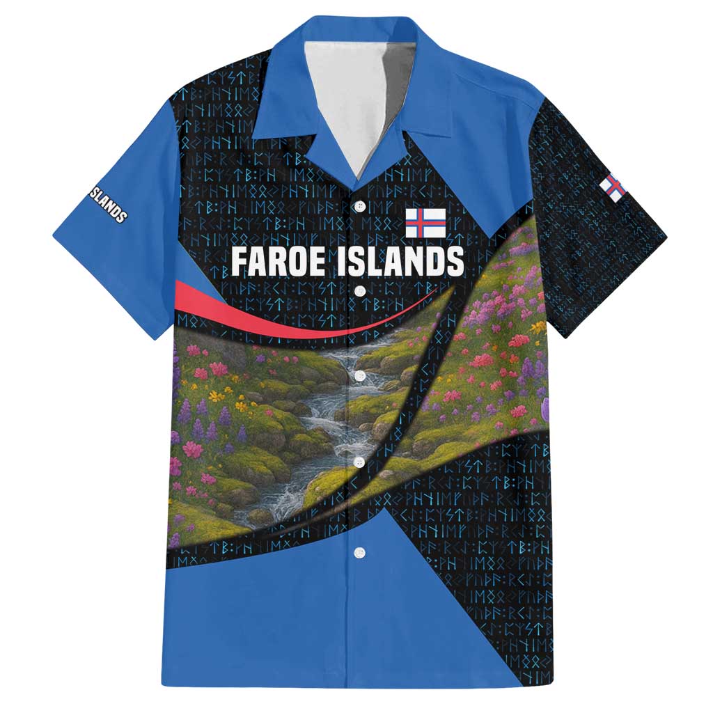 Faroe Islands Family Matching Summer Maxi Dress and Hawaiian Shirt with Waterfall Nature Scene and Rune Pattern Design - Wonder Print Shop