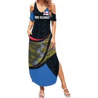 Faroe Islands Family Matching Summer Maxi Dress and Hawaiian Shirt with Waterfall Nature Scene and Rune Pattern Design - Wonder Print Shop