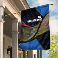 Faroe Islands Garden Flag with Waterfall Nature Scene and Rune Pattern Design - Wonder Print Shop