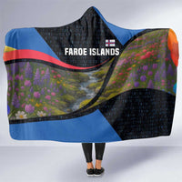 Faroe Islands Hooded Blanket with Waterfall Nature Scene and Rune Pattern Design - Wonder Print Shop