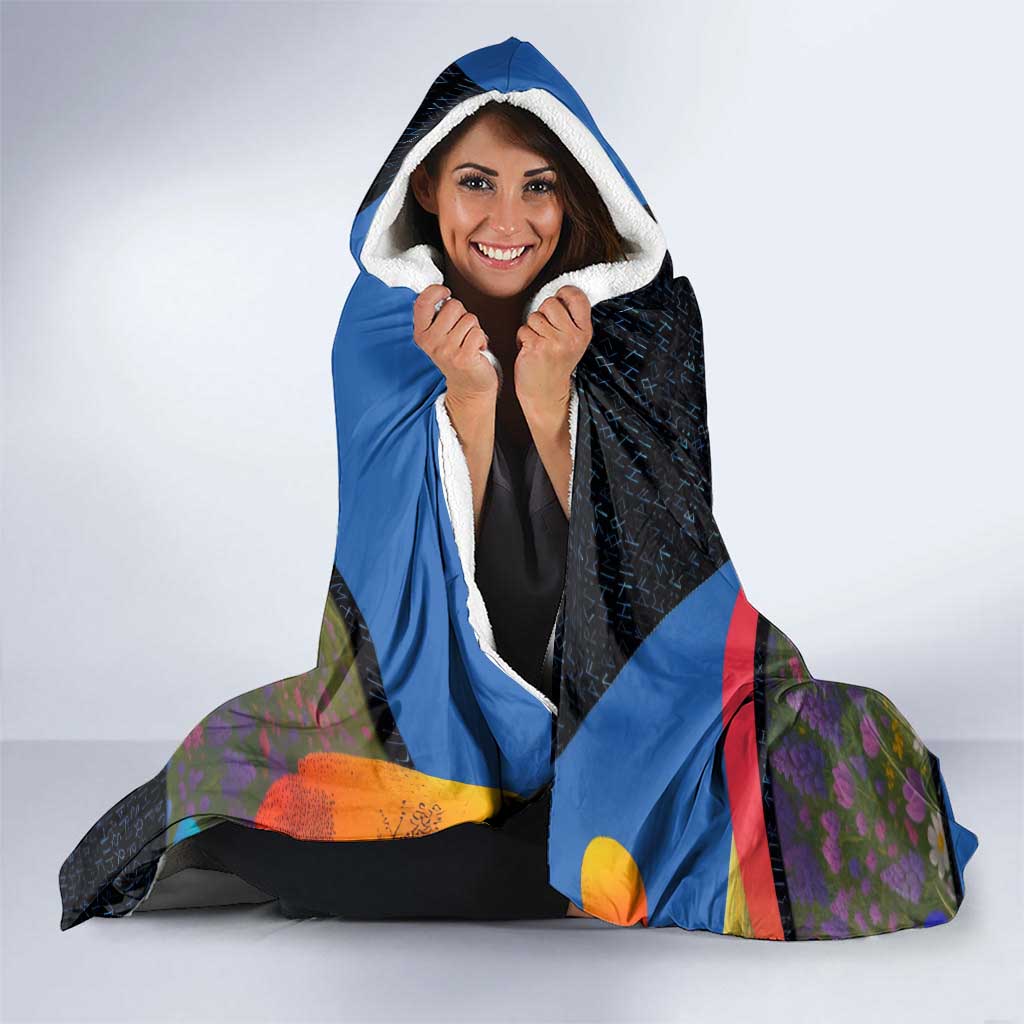 Faroe Islands Hooded Blanket with Waterfall Nature Scene and Rune Pattern Design - Wonder Print Shop