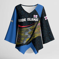 Faroe Islands Kimono Sleeve Blouse with Waterfall Nature Scene and Rune Pattern Design - Wonder Print Shop