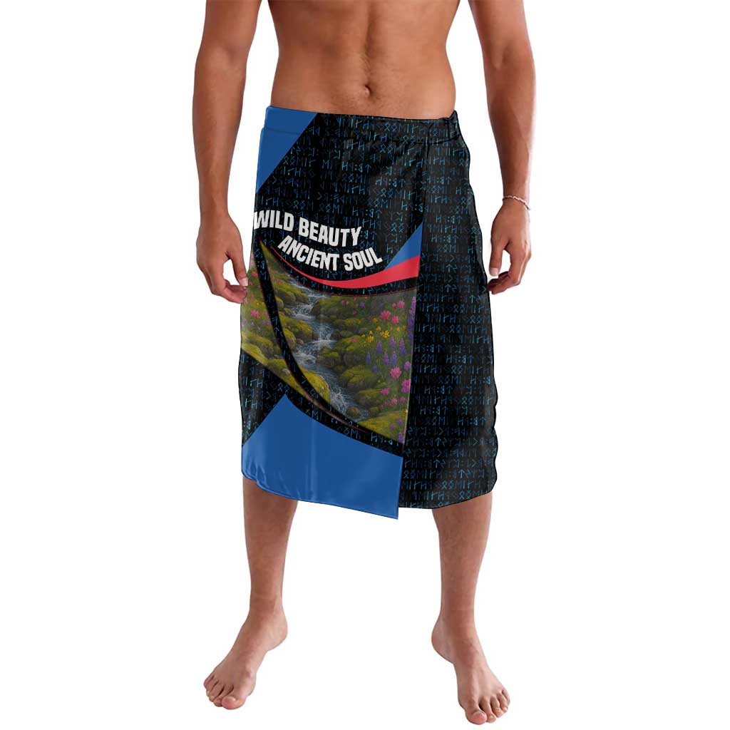 Faroe Islands Lavalava with Waterfall Nature Scene and Rune Pattern Design - Wonder Print Shop