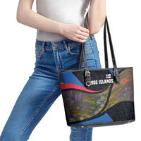 Faroe Islands Leather Tote Bag with Waterfall Nature Scene and Rune Pattern Design - Wonder Print Shop