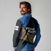 Faroe Islands Long Sleeve Polo Shirt with Waterfall Nature Scene and Rune Pattern Design - Wonder Print Shop