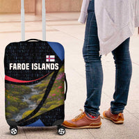 Faroe Islands Luggage Cover with Waterfall Nature Scene and Rune Pattern Design - Wonder Print Shop