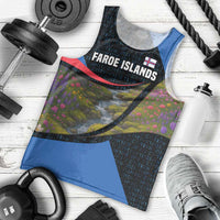 Faroe Islands Men Tank Top with Waterfall Nature Scene and Rune Pattern Design - Wonder Print Shop