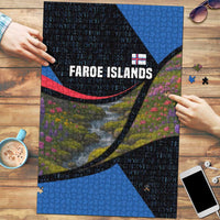 Faroe Islands Puzzle with Waterfall Nature Scene and Rune Pattern Design - Wonder Print Shop