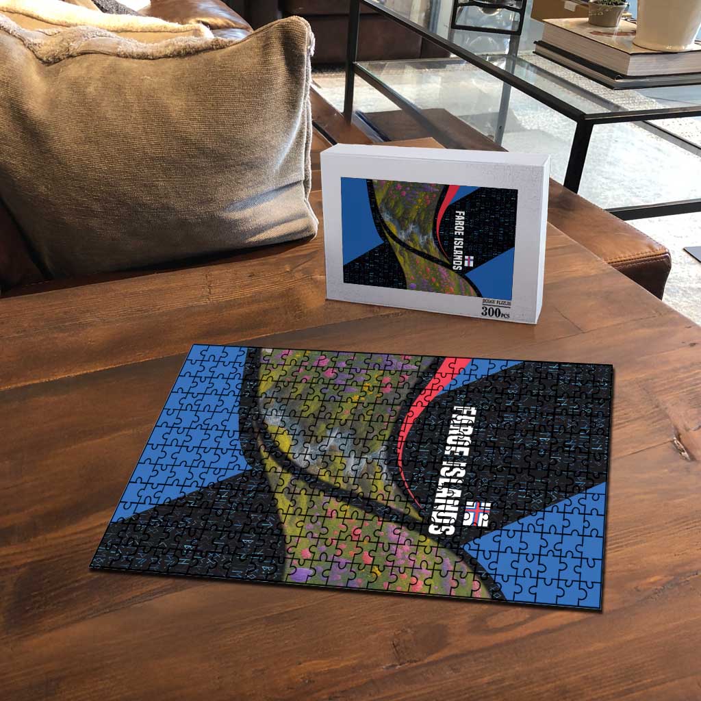 Faroe Islands Puzzle with Waterfall Nature Scene and Rune Pattern Design - Wonder Print Shop