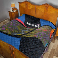 Faroe Islands Quilt with Waterfall Nature Scene and Rune Pattern Design - Wonder Print Shop