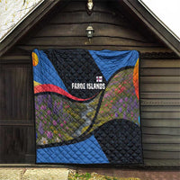 Faroe Islands Quilt with Waterfall Nature Scene and Rune Pattern Design - Wonder Print Shop
