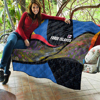Faroe Islands Quilt with Waterfall Nature Scene and Rune Pattern Design - Wonder Print Shop