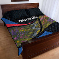 Faroe Islands Quilt Bed Set with Waterfall Nature Scene and Rune Pattern Design - Wonder Print Shop