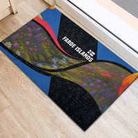 Faroe Islands Rubber Doormat with Waterfall Nature Scene and Rune Pattern Design - Wonder Print Shop
