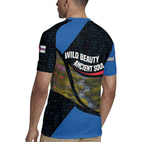 Faroe Islands Rugby Jersey with Waterfall Nature Scene and Rune Pattern Design - Wonder Print Shop