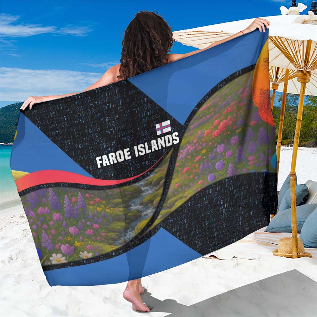 Faroe Islands Sarong with Waterfall Nature Scene and Rune Pattern Design - Wonder Print Shop