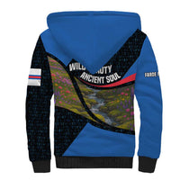 Faroe Islands Sherpa Hoodie with Waterfall Nature Scene and Rune Pattern Design - Wonder Print Shop