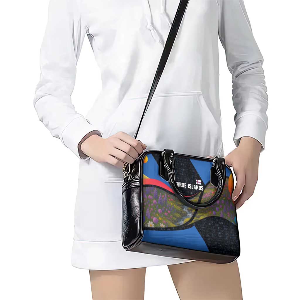 Faroe Islands Shoulder Handbag with Waterfall Nature Scene and Rune Pattern Design - Wonder Print Shop