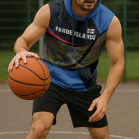 Faroe Islands Sleeveless Hoodie with Waterfall Nature Scene and Rune Pattern Design - Wonder Print Shop