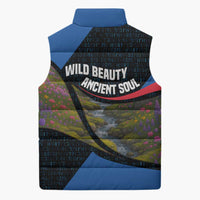 Faroe Islands Sleeveless Puffer Jacket with Waterfall Nature Scene and Rune Pattern Design - Wonder Print Shop