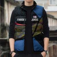 Faroe Islands Sleeveless Puffer Jacket with Waterfall Nature Scene and Rune Pattern Design - Wonder Print Shop