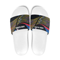 Faroe Islands Slide Sandals with Waterfall Nature Scene and Rune Pattern Design - Wonder Print Shop