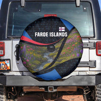 Faroe Islands Spare Tire Cover with Waterfall Nature Scene and Rune Pattern Design - Wonder Print Shop