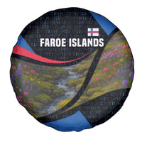 Faroe Islands Spare Tire Cover with Waterfall Nature Scene and Rune Pattern Design - Wonder Print Shop