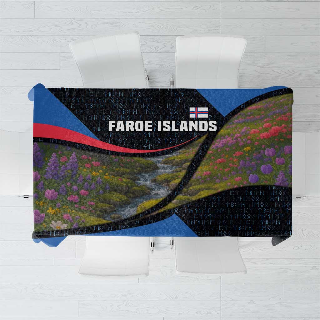 Faroe Islands Tablecloth with Waterfall Nature Scene and Rune Pattern Design - Wonder Print Shop