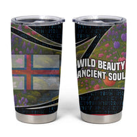 Faroe Islands Tumbler Cup with Waterfall Nature Scene and Rune Pattern Design - Wonder Print Shop