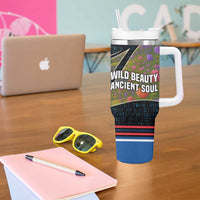 Faroe Islands Tumbler With Handle with Waterfall Nature Scene and Rune Pattern Design - Wonder Print Shop