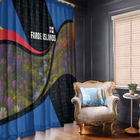Faroe Islands Window Curtain with Waterfall Nature Scene and Rune Pattern Design - Wonder Print Shop