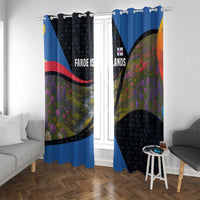 Faroe Islands Window Curtain with Waterfall Nature Scene and Rune Pattern Design - Wonder Print Shop