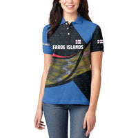 Faroe Islands Women Polo Shirt with Waterfall Nature Scene and Rune Pattern Design - Wonder Print Shop
