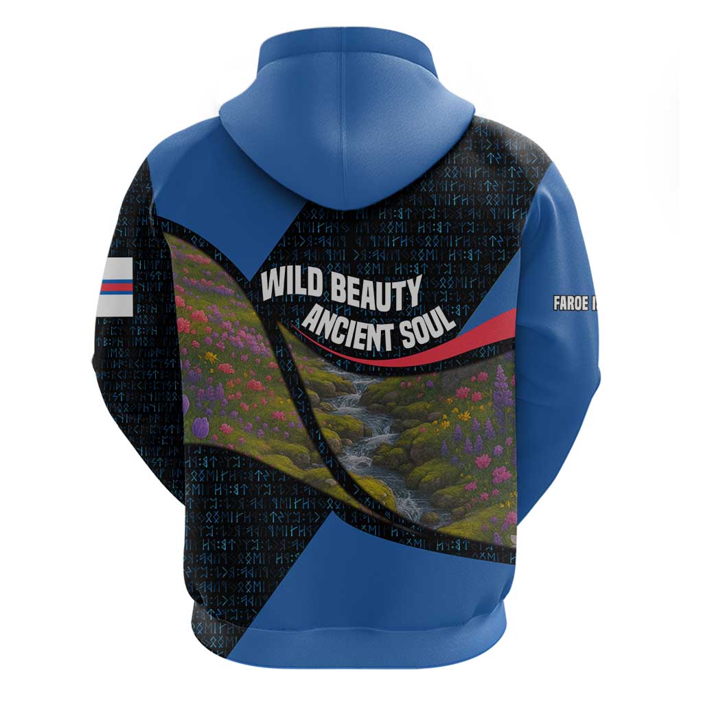 Faroe Islands Zip Hoodie with Waterfall Nature Scene and Rune Pattern Design - Wonder Print Shop