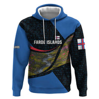 Faroe Islands Zip Hoodie with Waterfall Nature Scene and Rune Pattern Design - Wonder Print Shop