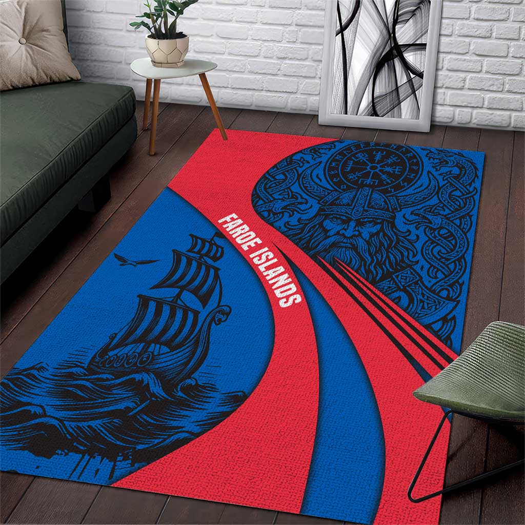 Faroe Islands Area Rug with Viking Warrior and Longship Design - Wonder Print Shop