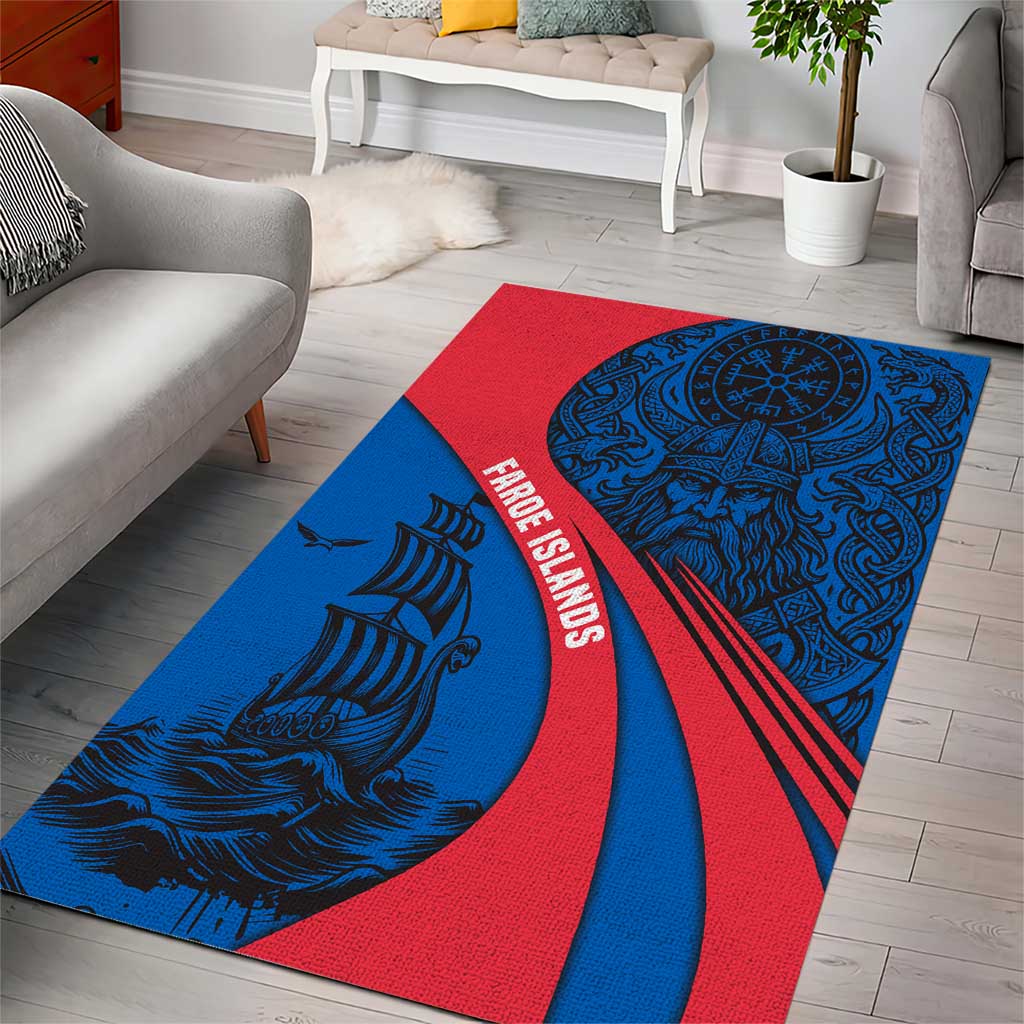 Faroe Islands Area Rug with Viking Warrior and Longship Design - Wonder Print Shop