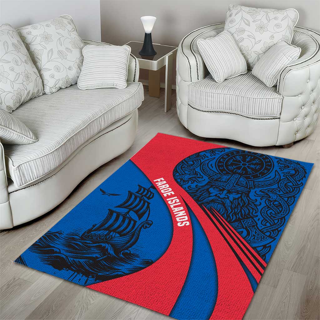 Faroe Islands Area Rug with Viking Warrior and Longship Design - Wonder Print Shop