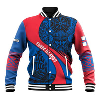 Faroe Islands Baseball Jacket with Viking Warrior and Longship Design - Wonder Print Shop