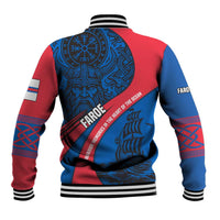 Faroe Islands Baseball Jacket with Viking Warrior and Longship Design - Wonder Print Shop
