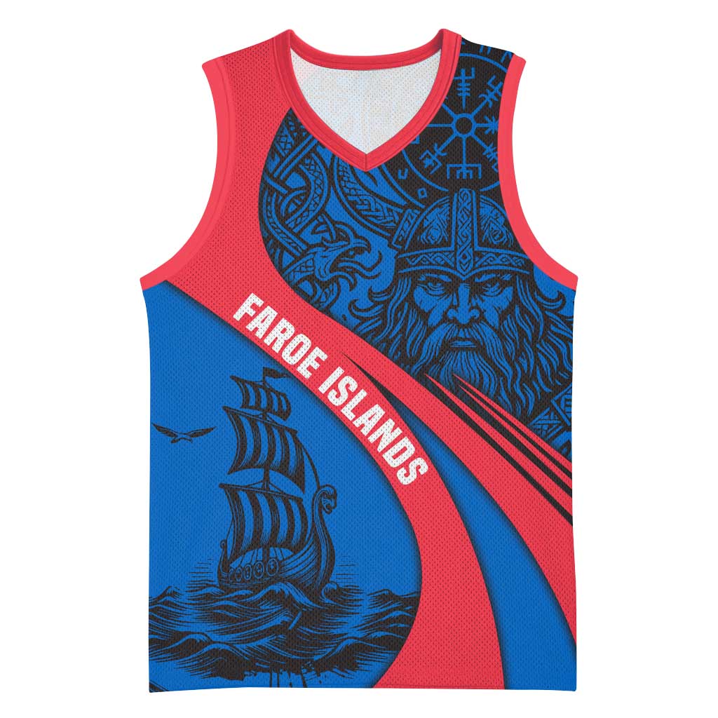 Faroe Islands Basketball Jersey with Viking Warrior and Longship Design - Wonder Print Shop